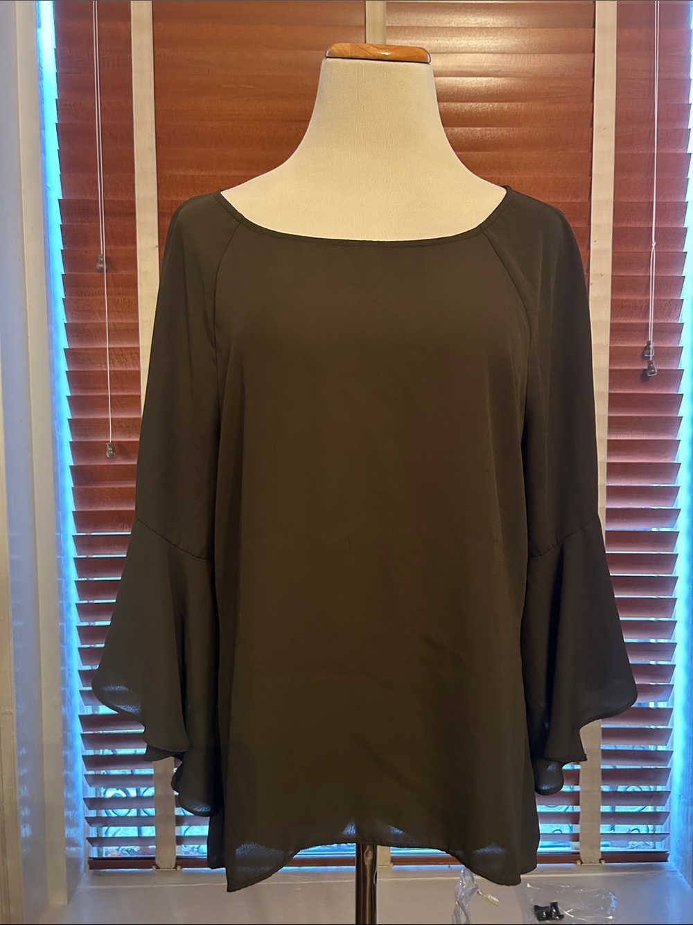 New York & Company Olive Bell Sleeve Blouse